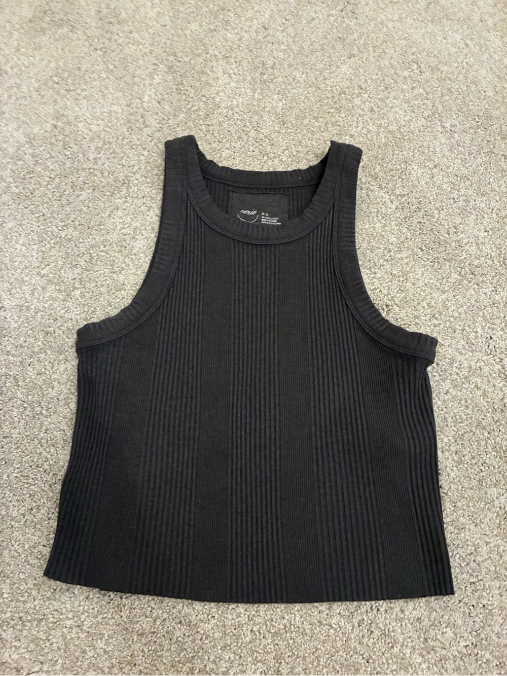 aerie Black Ribbed Scoop Neck Tank